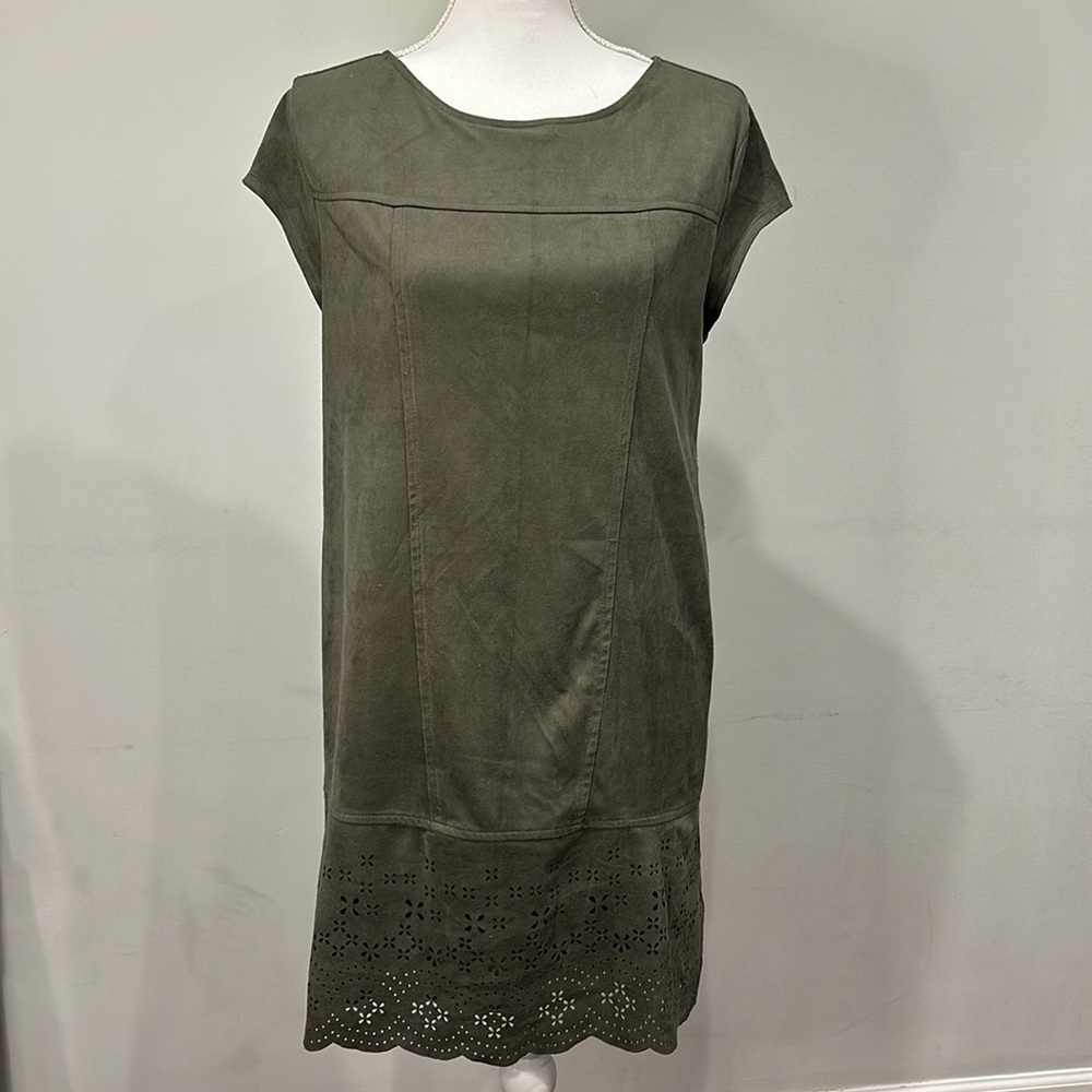 Xhilaration Faux Suede Cutout Dress Army Green with Back Zip Size Medium
